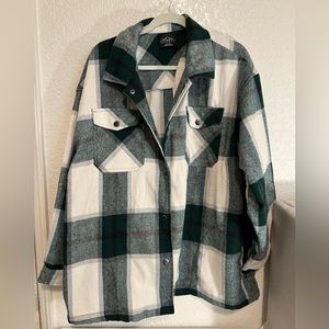 HFX Green & White Plaid Jacket Women’s Shacket Size XL